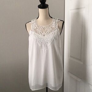 BANANA REPUBLIC women Crochet Lace Insert Sleeveless Georgette White Top…